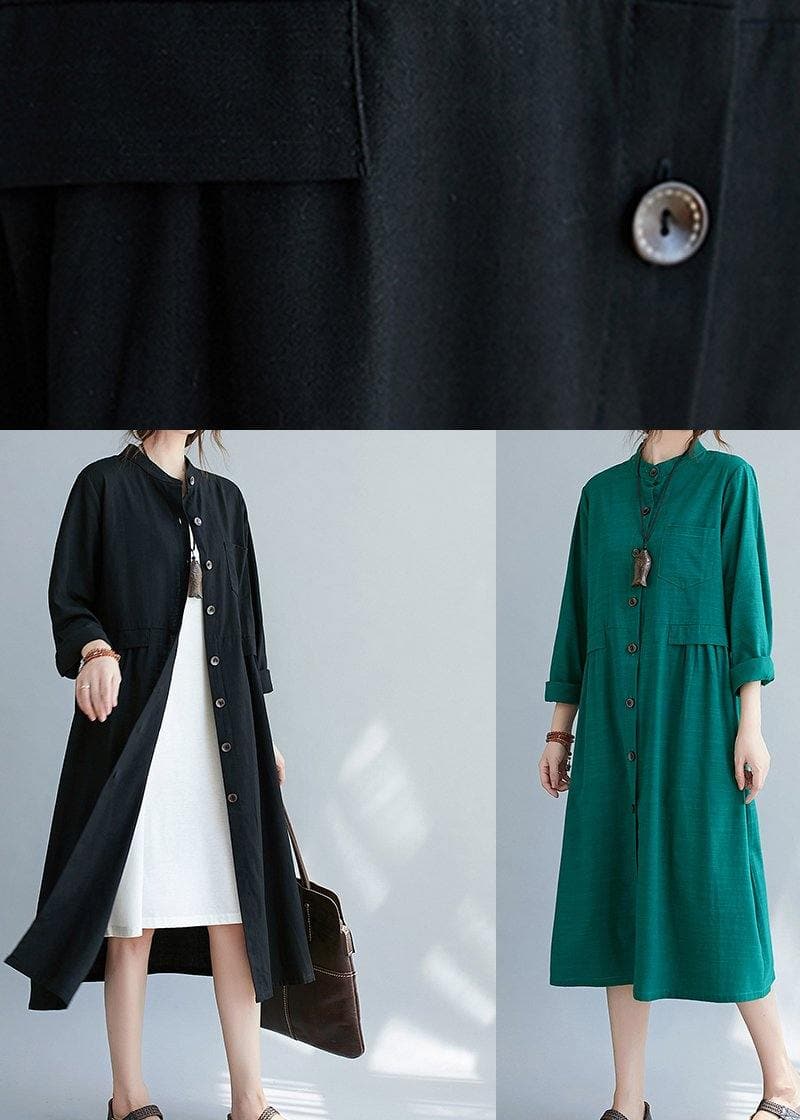 DIY Stand Collar Button Down Spring Quilting Clothes Shirts Green Plus Size Dresses - Trench coats - DYAVOR®