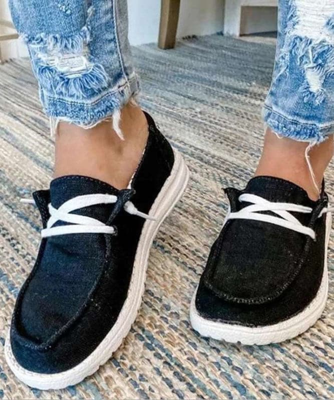 Dark Leopard Print Flat Shoes Cotton Fabric Boutique Lace Up Flat Shoes For Women - Flats Shoes - DYAVOR®
