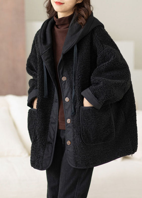 Diy Black Hooded Patchwork Thick Teddy Faux Fur Coats In Winter - Down Jackets - DYAVOR®