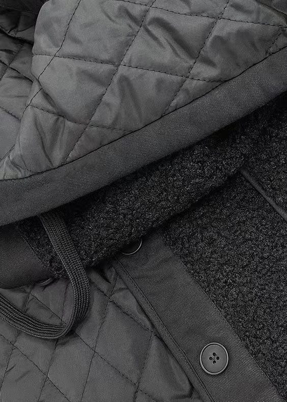 Diy Black Hooded Patchwork Thick Teddy Faux Fur Coats In Winter - Down Jackets - DYAVOR®