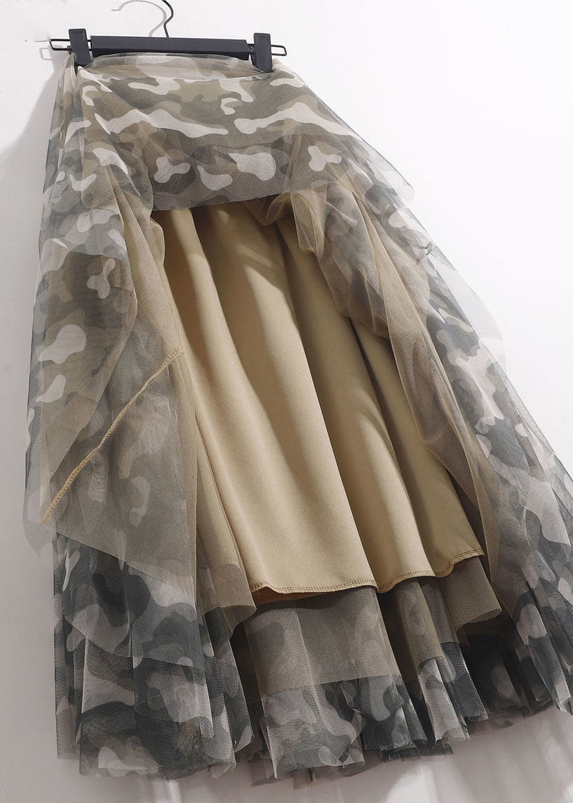 Diy Camouflage Wrinkled Patchwork Tulle Skirt Summer - Skirts - DYAVOR®
