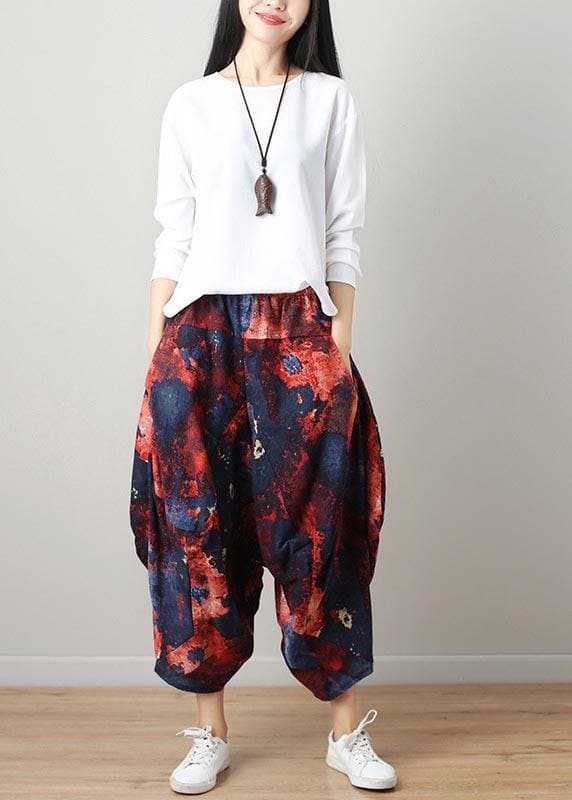 Diy Denim Blue Elastic Waist Cotton Linen Summer Harem Pants - Pants - DYAVOR®