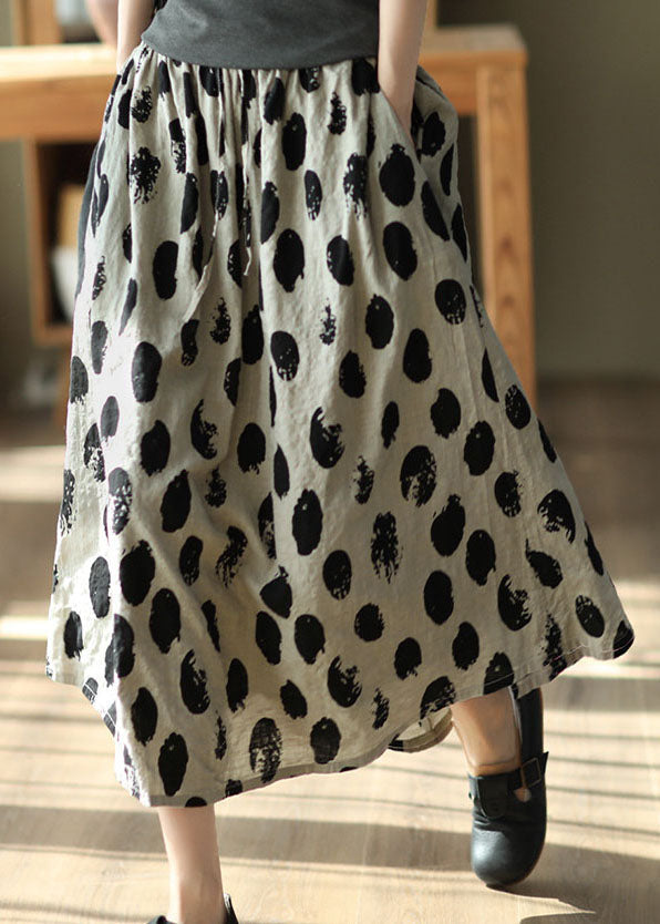 Diy Grey Wrinkled Exra Large Hem Print Linen Skirts Spring - Skirts - DYAVOR®