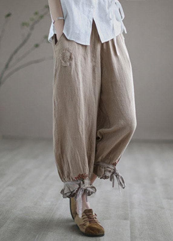 Diy Purple Casual Embroideried Summer Harem Linen Pants - Pants - DYAVOR®