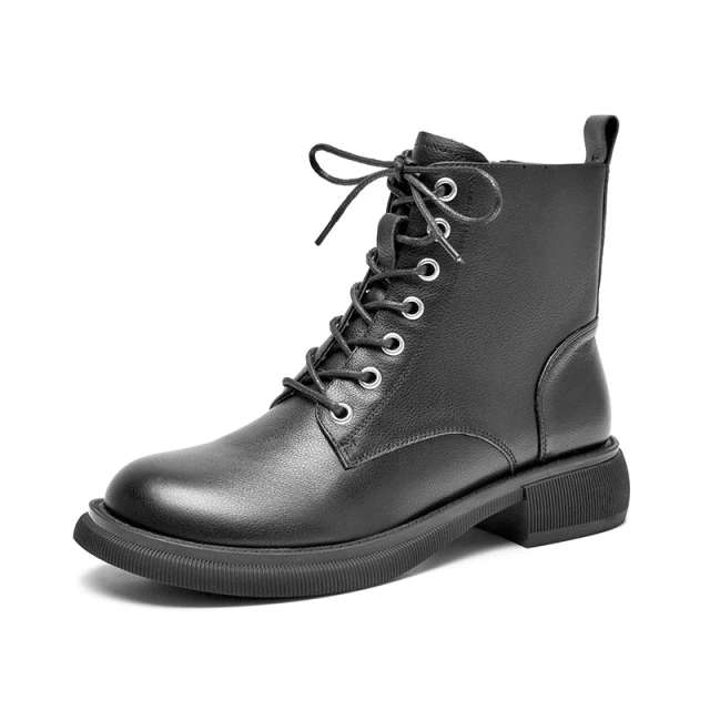 Donatto Women's Leather Motorcycle Ankle Black Boots - Boots - DYAVOR®