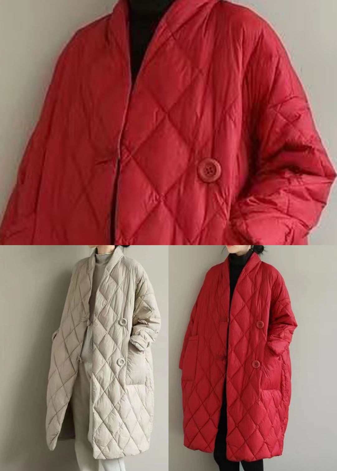 Elegant Apricot V Neck Pockets Fine Cotton Filled Puffers Jackets Winter - Down Jackets - DYAVOR®