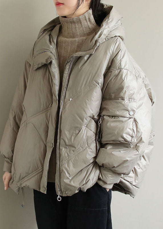 Elegant Beige Hooded drawstring Duck Down Jacket Winter - Down Jackets - DYAVOR®