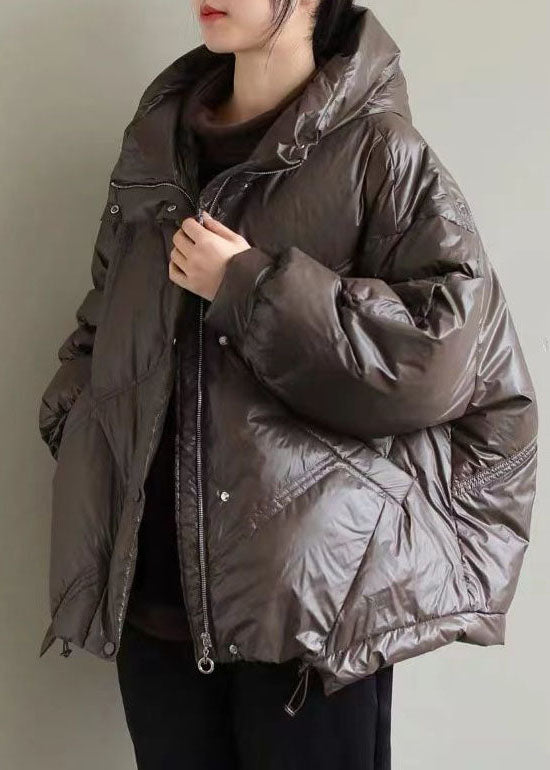 Elegant Beige Hooded drawstring Duck Down Jacket Winter - Down Jackets - DYAVOR®