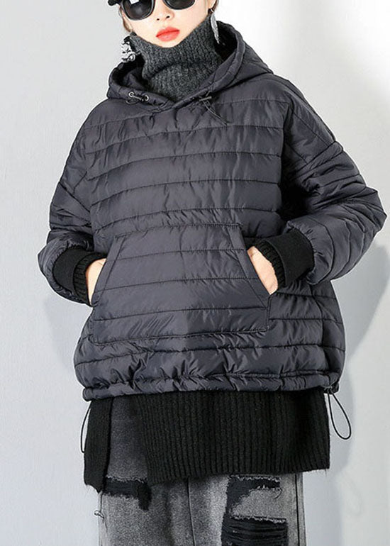 Elegant Black drawstring Hooded Pockets Fine Cotton Filled tops Winter - Down Jackets - DYAVOR®