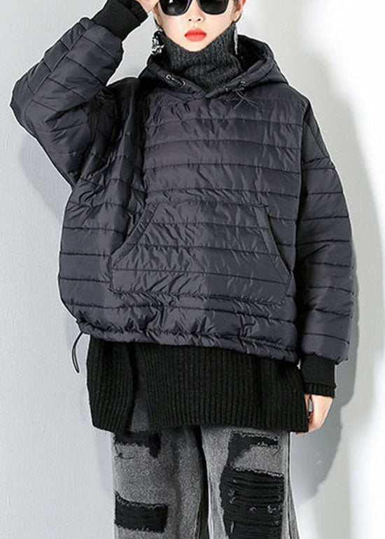 Elegant Black drawstring Hooded Pockets Fine Cotton Filled tops Winter - Down Jackets - DYAVOR®