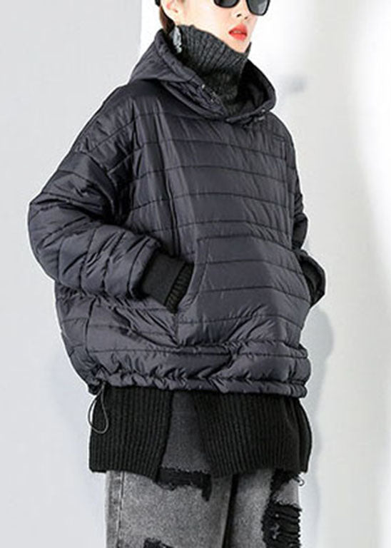Elegant Black drawstring Hooded Pockets Fine Cotton Filled tops Winter - Down Jackets - DYAVOR®