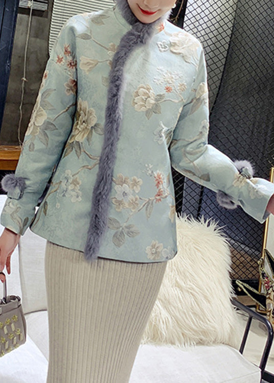 Elegant Blue Fur Collar Embroideried Warm Fleece Parka Winter - Down Jackets - DYAVOR®