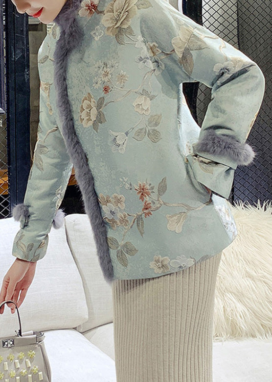 Elegant Blue Fur Collar Embroideried Warm Fleece Parka Winter - Down Jackets - DYAVOR®