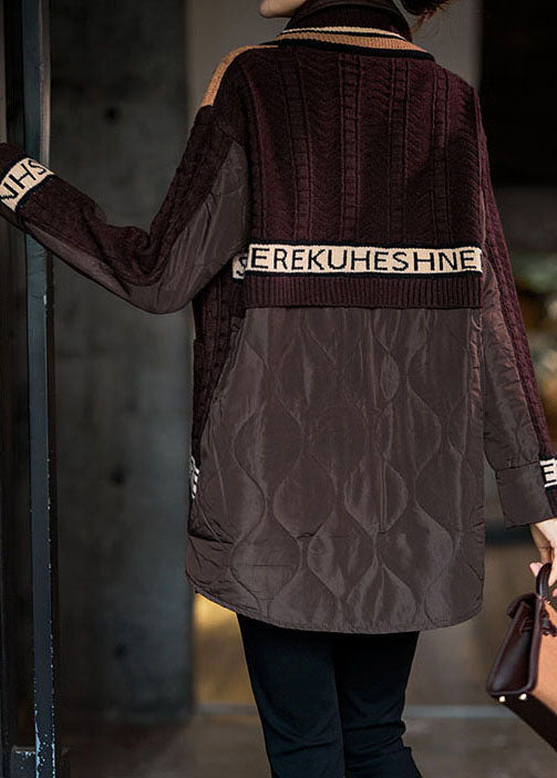 Elegant Chocolate Peter Pan Collar Knit Patchwork Fine Cotton Filled Shirt Top Winter - Down Jackets - DYAVOR®