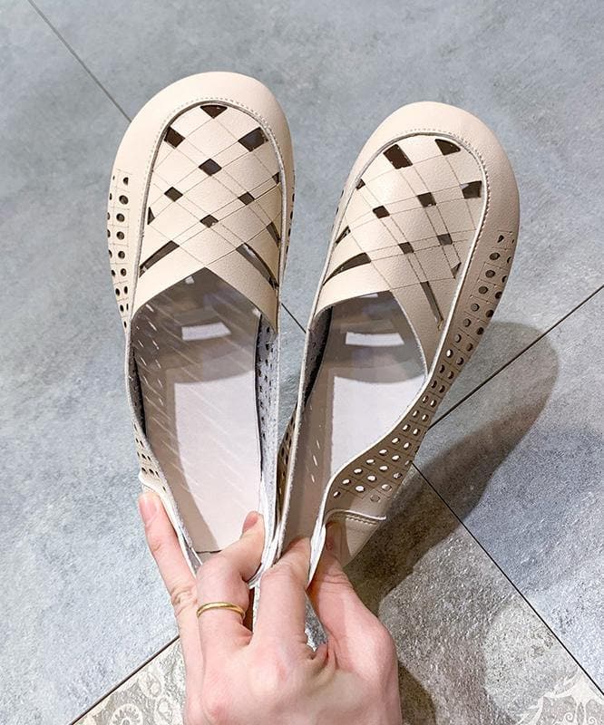 Elegant Hollow Out Flats Black Faux Leather - Sandals - DYAVOR®