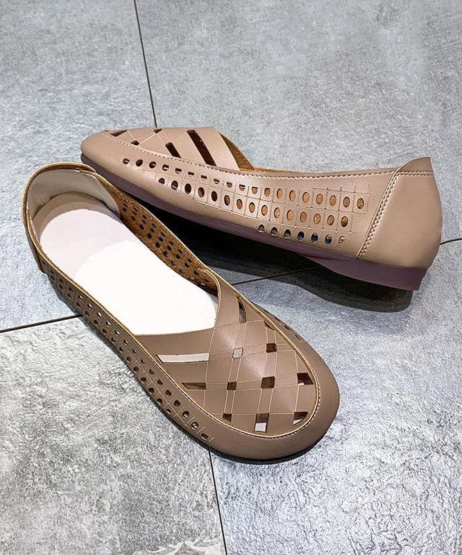Elegant Hollow Out Flats Black Faux Leather - Sandals - DYAVOR®