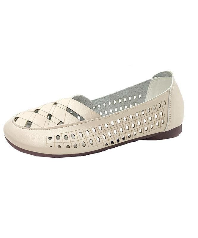 Elegant Hollow Out Flats Black Faux Leather - Sandals - DYAVOR®