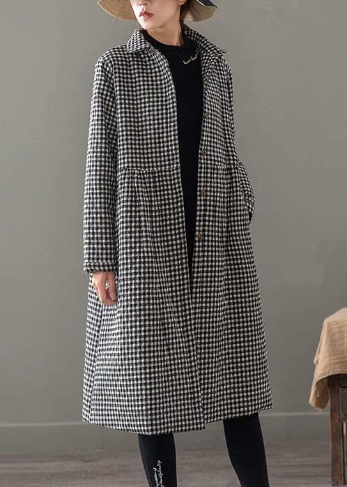 Elegant Iapel Pockets Fine Clothes For Women Black Plaid Tunic Coat - Trench coats - DYAVOR®
