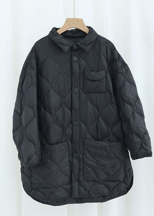 Elegant Khaki PeterPan Collar Pockets Button Winter Duck Down Coat - Down Jackets - DYAVOR®