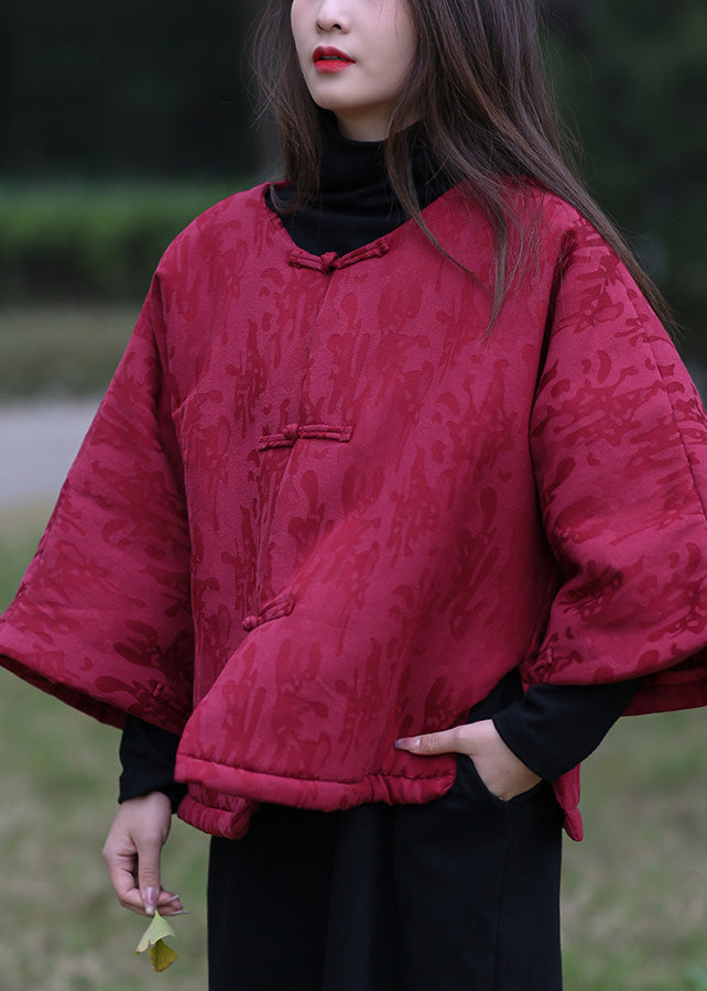Elegant Mulberry O-Neck Print Button Warm Fleece Cotton Parka Winter - Down Jackets - DYAVOR®