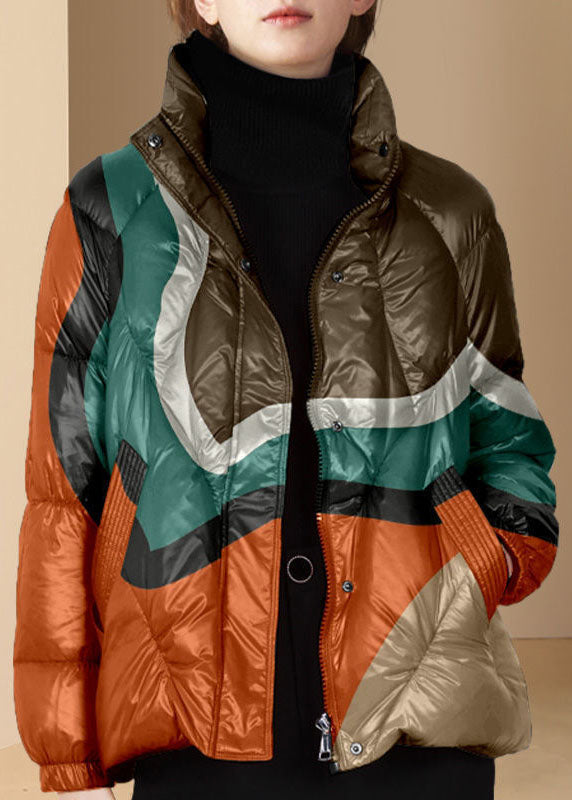 Elegant Red Stand Collar Zip Up Print Fine Cotton Filled Parkaer Winter - Down Jackets - DYAVOR®
