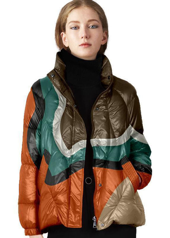 Elegant Red Stand Collar Zip Up Print Fine Cotton Filled Parkaer Winter - Down Jackets - DYAVOR®