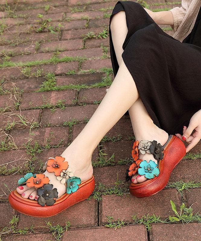 Elegant Wedge Orange Cowhide Leather Slide Sandals - Slide Sandals - DYAVOR®