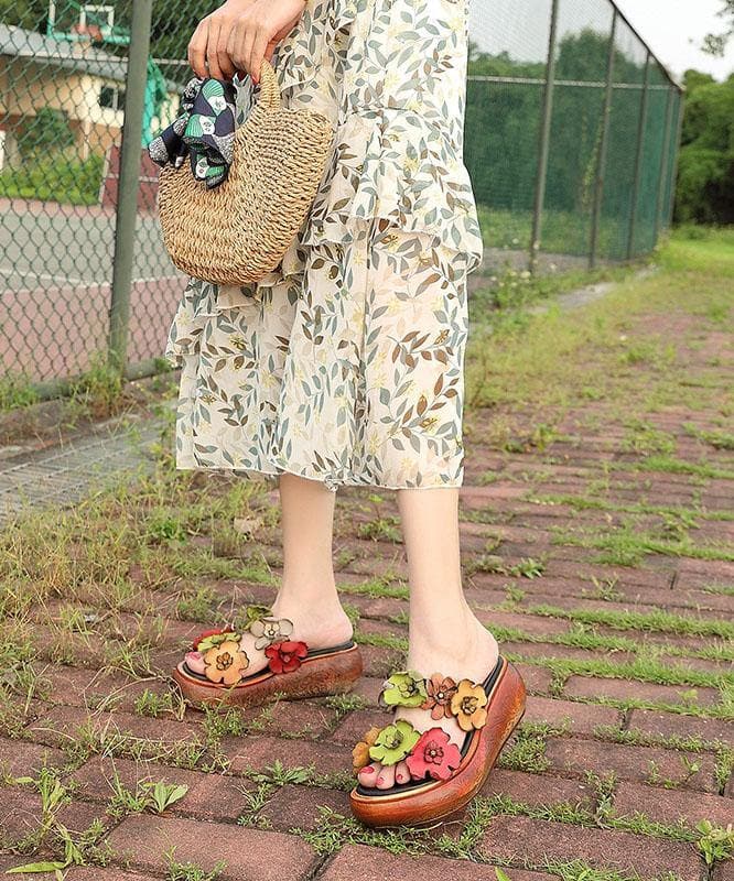 Elegant Wedge Orange Cowhide Leather Slide Sandals - Slide Sandals - DYAVOR®