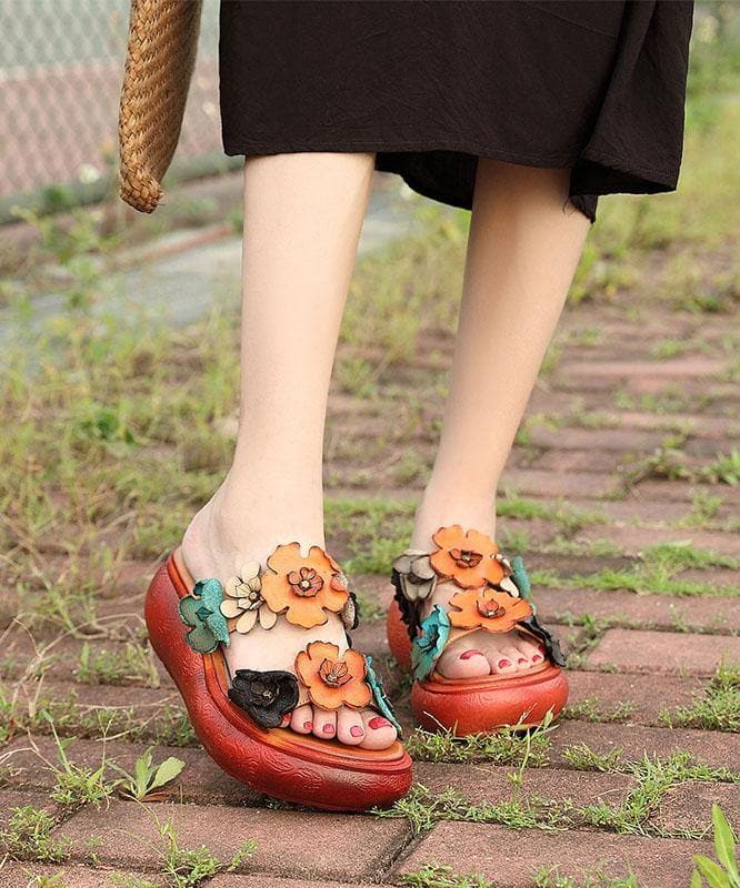 Elegant Wedge Orange Cowhide Leather Slide Sandals - Slide Sandals - DYAVOR®