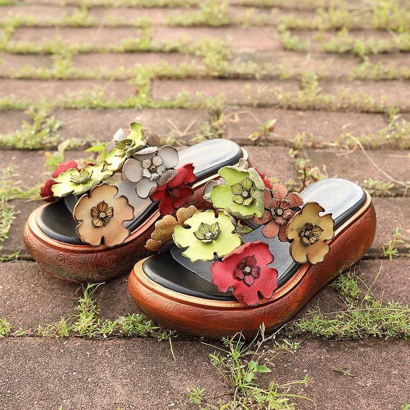 Elegant Wedge Orange Cowhide Leather Slide Sandals - Slide Sandals - DYAVOR®