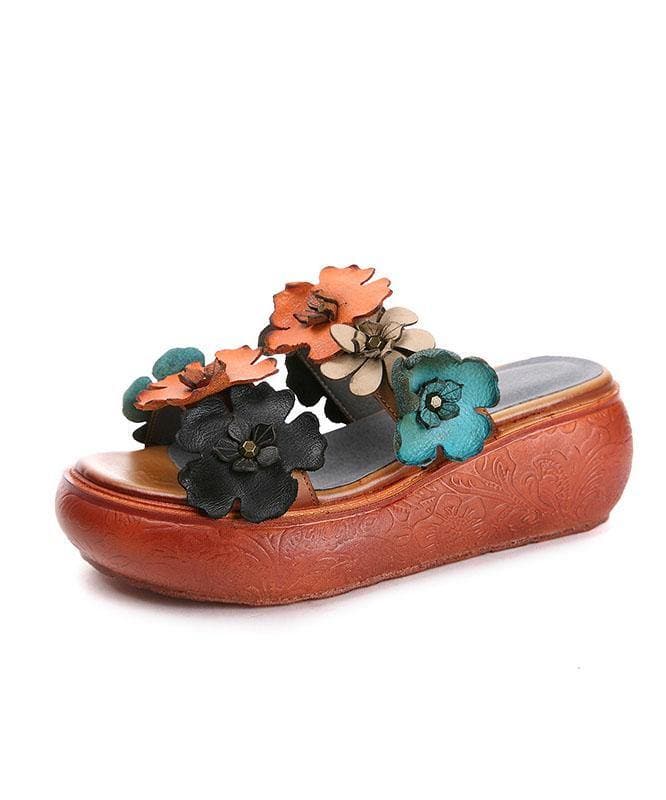 Elegant Wedge Orange Cowhide Leather Slide Sandals - Slide Sandals - DYAVOR®