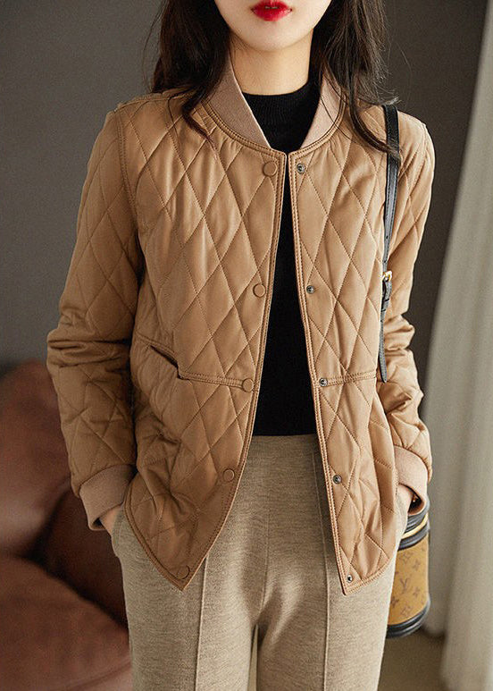 Elegant Yellow Stand Collar Patchwork Button Plaid Parka Long Sleeve - Down Jackets - DYAVOR®