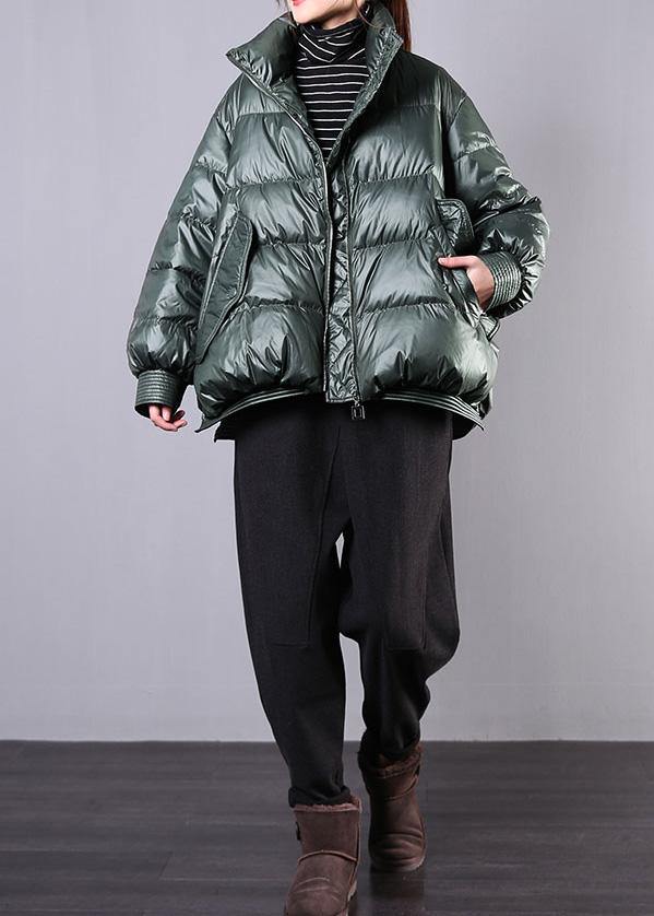 Elegant blackish green warm winter coat trendy plus size stand collar zippered Casual Jackets - - DYAVOR®