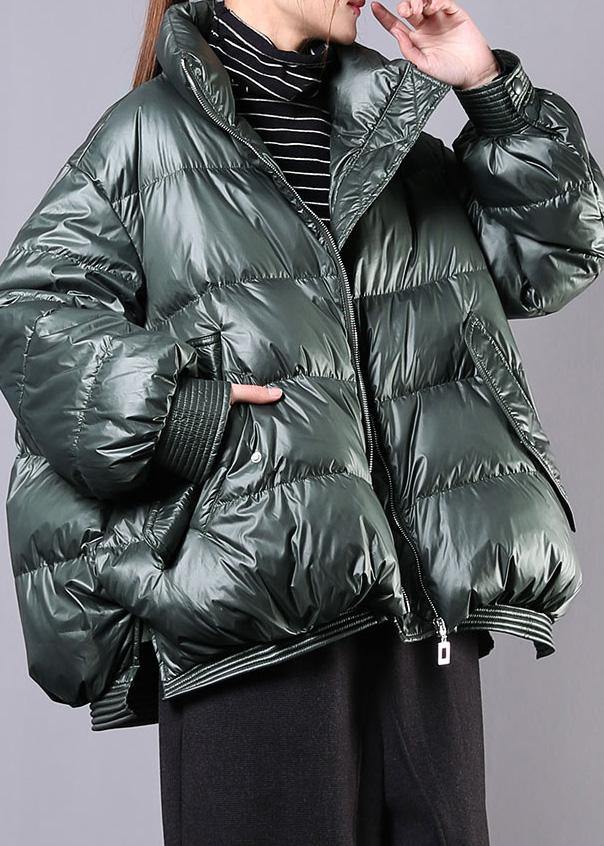 Elegant blackish green warm winter coat trendy plus size stand collar zippered Casual Jackets - - DYAVOR®