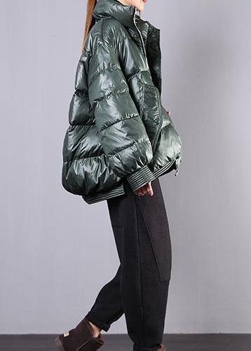 Elegant blackish green warm winter coat trendy plus size stand collar zippered Casual Jackets - - DYAVOR®