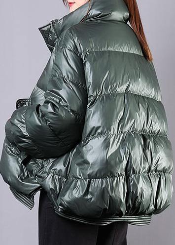 Elegant blackish green warm winter coat trendy plus size stand collar zippered Casual Jackets - - DYAVOR®