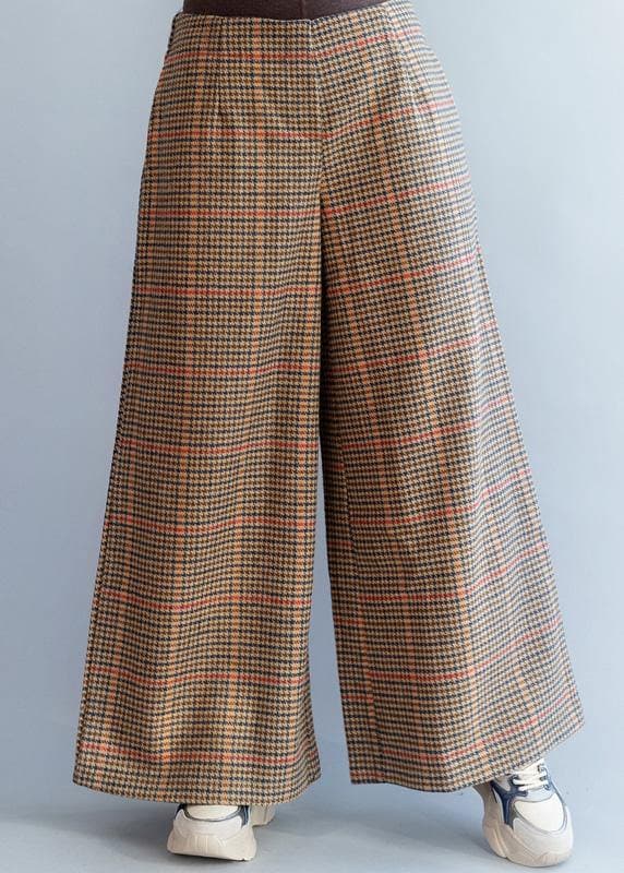 Elegant elastic waist women trousers fall fashion khaki orange plaidFashion Ideas wide leg trousers - - DYAVOR®