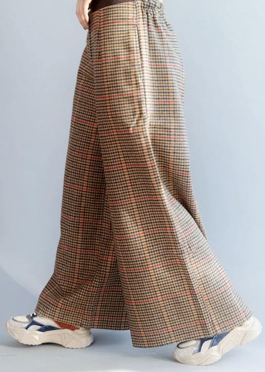Elegant elastic waist women trousers fall fashion khaki orange plaidFashion Ideas wide leg trousers - - DYAVOR®