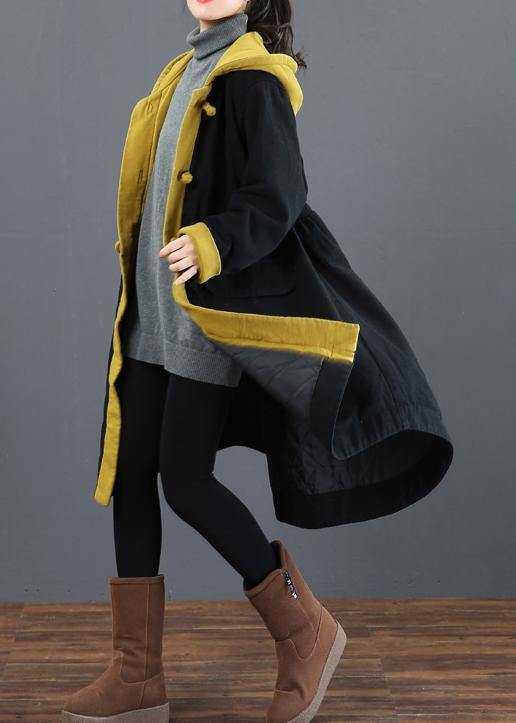 Elegant hooded large hem Fashion crane coats yellow silhouette outwear - - DYAVOR®