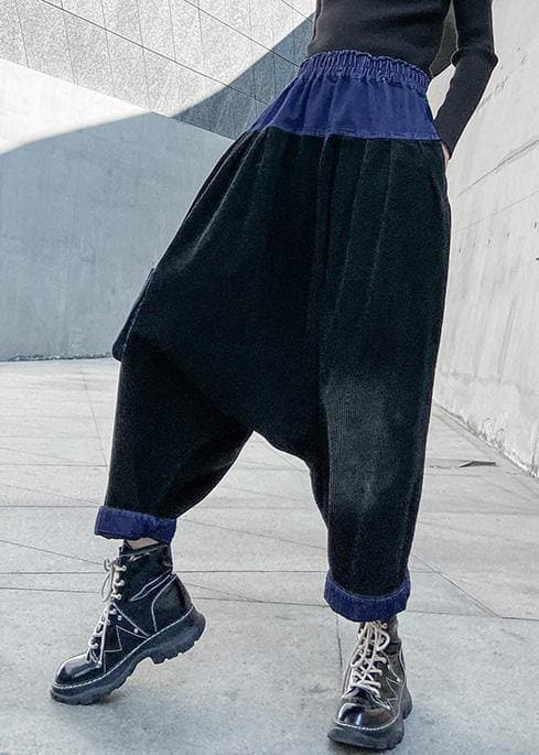 Elegant patchwork wild trousers plus size clothing black Fabrics pockets pants - - DYAVOR®