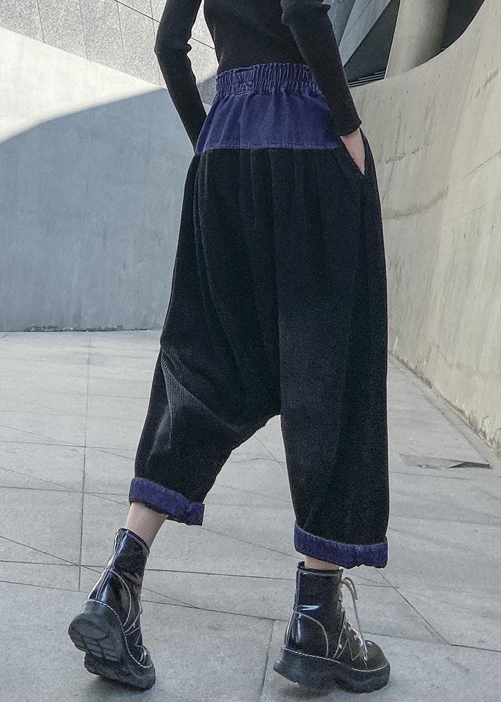 Elegant patchwork wild trousers plus size clothing black Fabrics pockets pants - - DYAVOR®