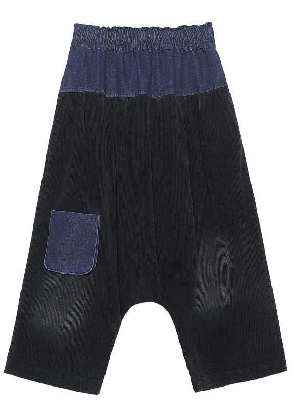 Elegant patchwork wild trousers plus size clothing black Fabrics pockets pants - - DYAVOR®