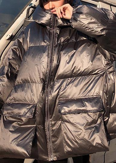 Elegant silver gray winter parkas Loose fitting Jackets & Coats winter hooded pockets outwear - - DYAVOR®