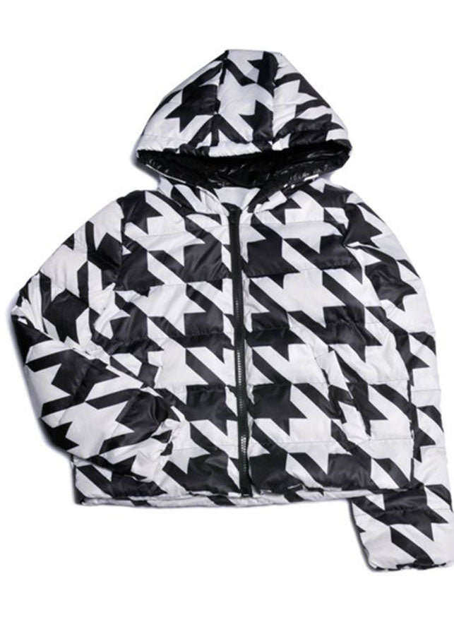 Fashion Black White Plaid Hooded Zippered Duck Down Puffer Jacket Winter - Down Jackets - DYAVOR®
