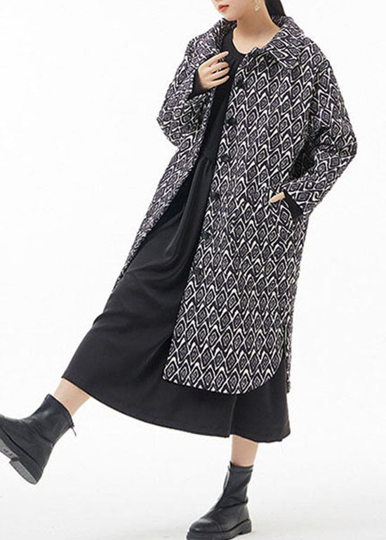 Fashion Black side open Peter Pan Collar Print Fine Cotton Filled coats Winter - Down Jackets - DYAVOR®