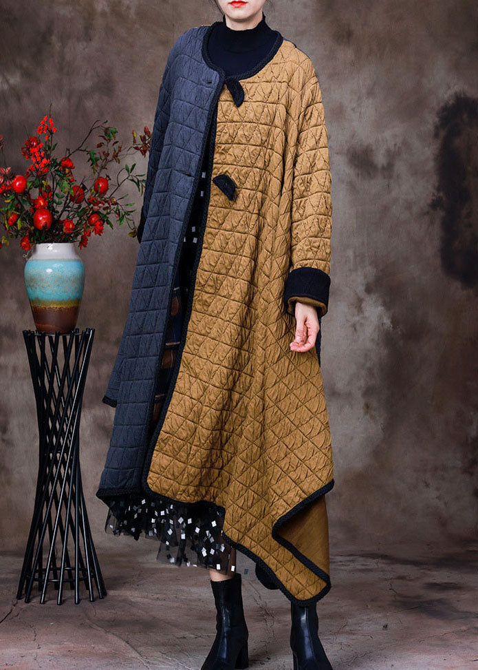 Fashion Grey Yellow Asymmetrical Pockets Patchwork Fine Cotton Filled Witner Coats Winter - Down Jackets - DYAVOR®