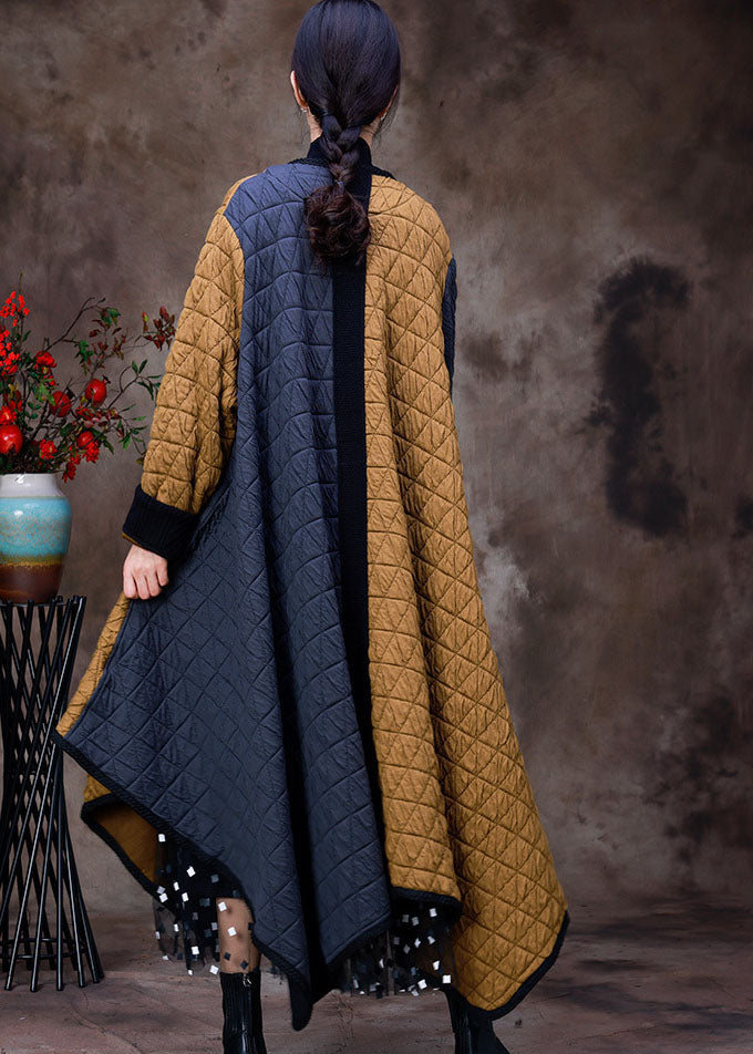 Fashion Grey Yellow Asymmetrical Pockets Patchwork Fine Cotton Filled Witner Coats Winter - Down Jackets - DYAVOR®