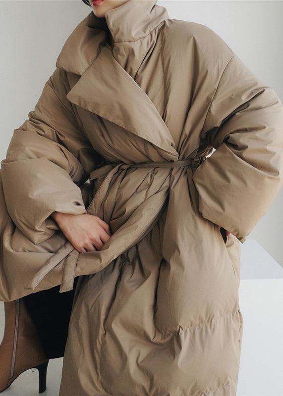 Fashion Khaki Stand Collar Pockets Womens Parka Long Sleeve - Down Jackets - DYAVOR®