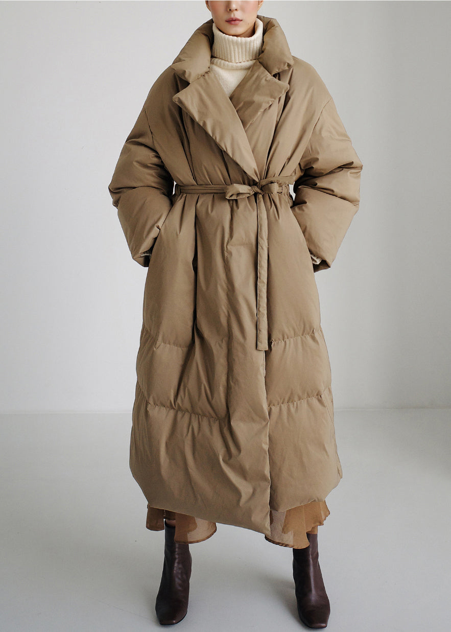 Fashion Khaki Stand Collar Pockets Womens Parka Long Sleeve - Down Jackets - DYAVOR®