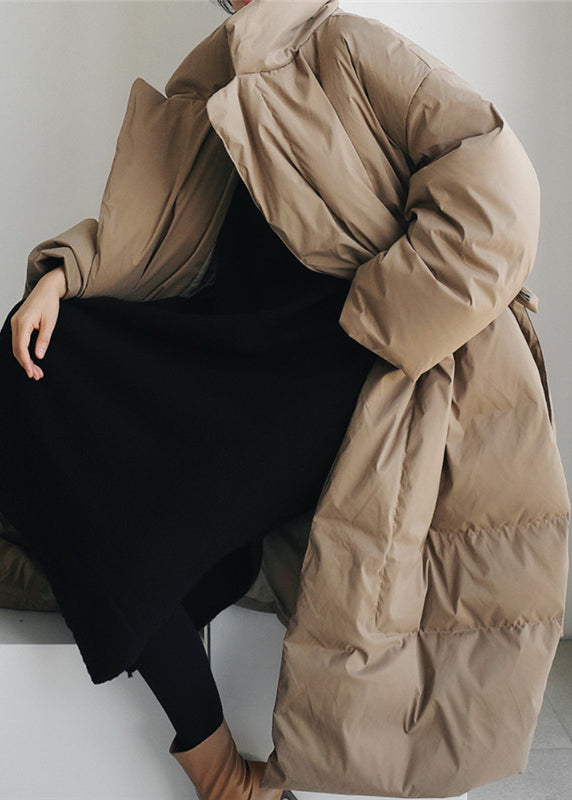 Fashion Khaki Stand Collar Pockets Womens Parka Long Sleeve - Down Jackets - DYAVOR®